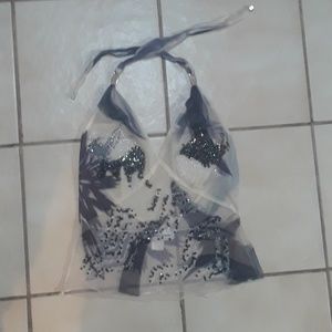 Sexy Sheer low back Jeweled Halter Top